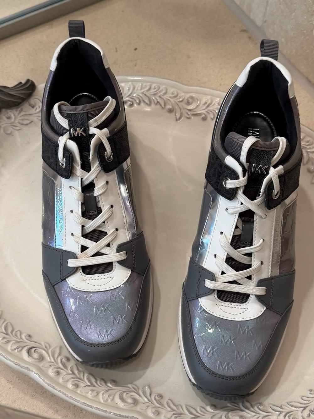Michael Kors Gray & White Logo-Accent Lace-Up Sneakers